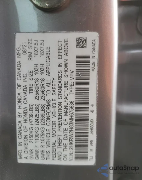 2021 Honda Cr-V Exl z USA, uszkodzony, nr VIN 2HKRW2H83MH675636